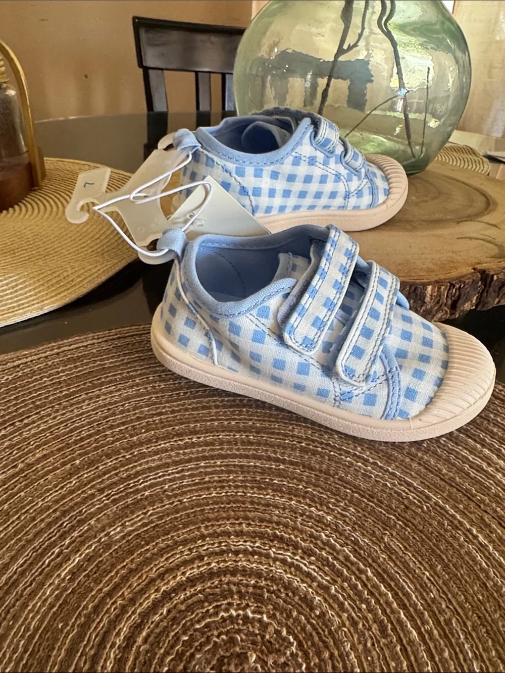***2/$15*** Cat & Jack Light Blue Gingham Velcro Sneakers